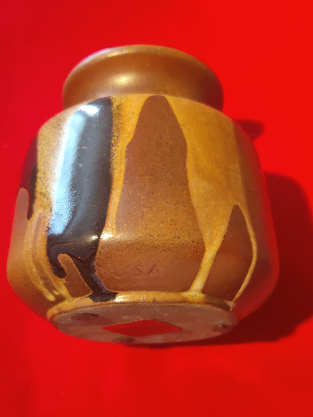 Handmade Drip-Glaze Ceramic Jar in Brown and Tan